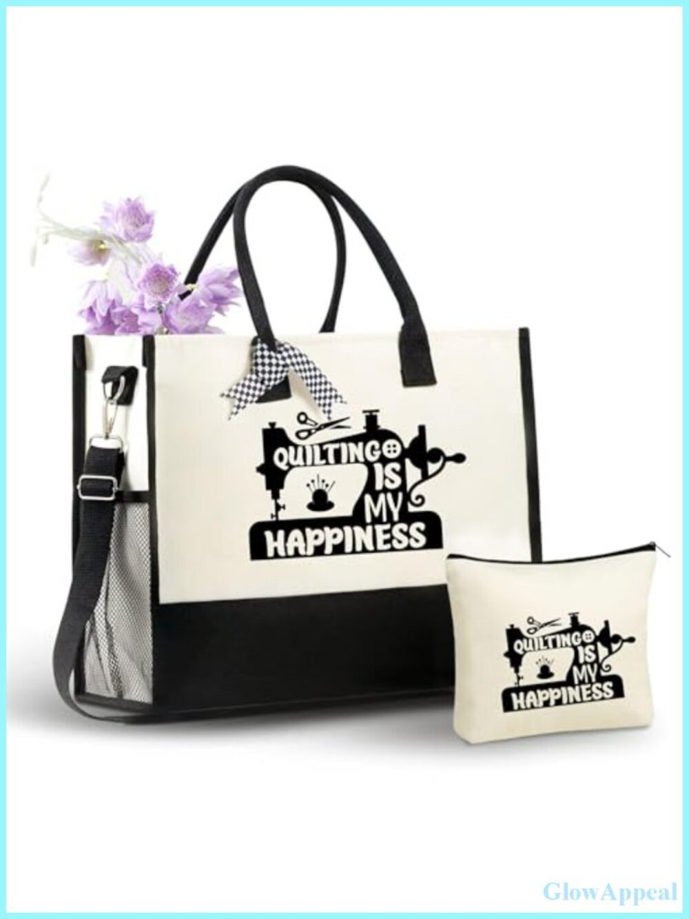 Canvas Tote Bag for Quilters with Zipper Closure & Adjustable Strap, Gift for